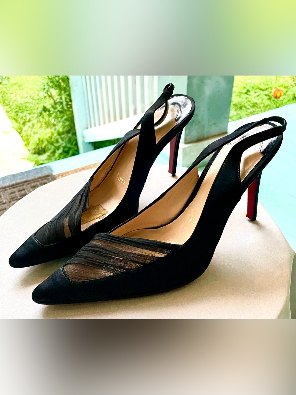 Christian Louboutin Black Satin Pointed-Toe Slingback Pumps Size 6 - Picture 3 of 15